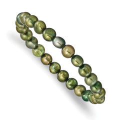 6-7mm Green Semi-round Freshwater Cultured Pearl Stretch Bracelet QH5640