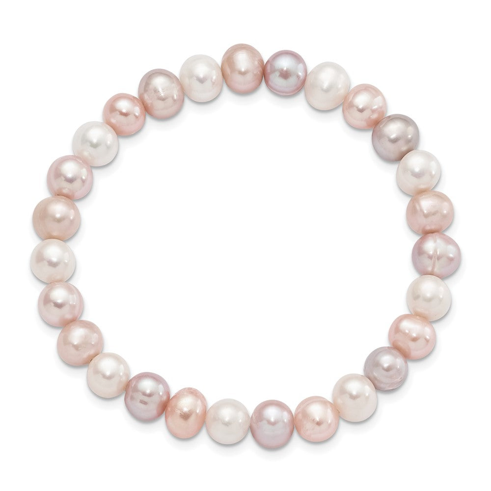6-7mm White, Pink and Purple Semi-Round Freshwater Cultured Pearl Stretch Bracelet QH5642