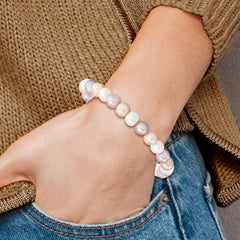 6-7mm White, Pink and Purple Semi-Round Freshwater Cultured Pearl Stretch Bracelet QH5642