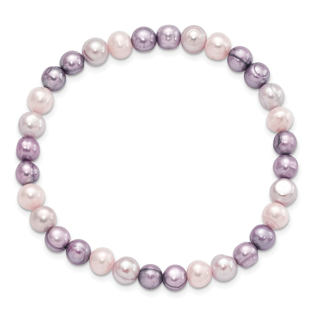 6-7mm White, Lavender and Grey Semi-Round Freshwater Cultured Pearl Stretch Bracelet QH5643