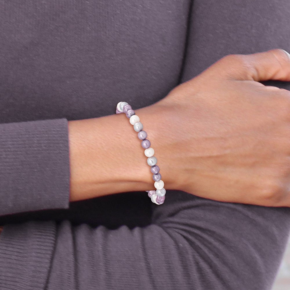 6-7mm White, Lavender and Grey Semi-Round Freshwater Cultured Pearl Stretch Bracelet QH5643