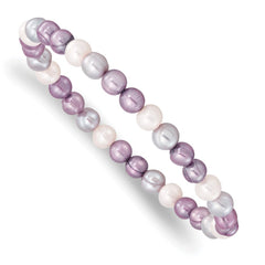 6-7mm White, Lavender and Grey Semi-Round Freshwater Cultured Pearl Stretch Bracelet QH5643