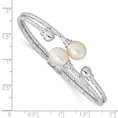 Sterling Silver Rhodium-plated White 8x10mm Teardrop Freshwater Cultured Pearl Hinged Bangle QH5644