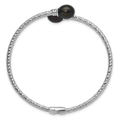 Sterling Silver Rhodium-plated 8-9mm Black Rice Freshwater Cultured Pearl Hinged Bangle QH5645B