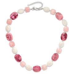 Sterling Silver Pink Agate/Quartz, Jade, Crystal w/2in ext Necklace QH5669-18
