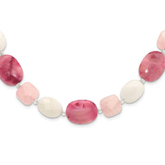 Sterling Silver Pink Agate/Quartz, Jade, Crystal w/2in ext Necklace QH5669-18