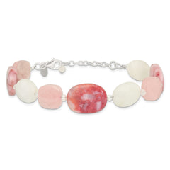 Sterling Silver Pink Agate/Quartz, Jade, Crystal w/1in ext Bracelet QH5669-7.75