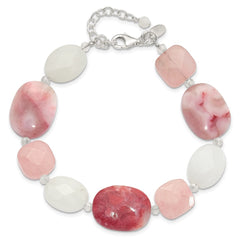 Sterling Silver Pink Agate/Quartz, Jade, Crystal w/1in ext Bracelet QH5669-7.75