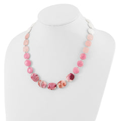 Sterling Silver Pink Agate, Pink/Jade/Rose Quartz/Crystal Necklace QH5670-24.25