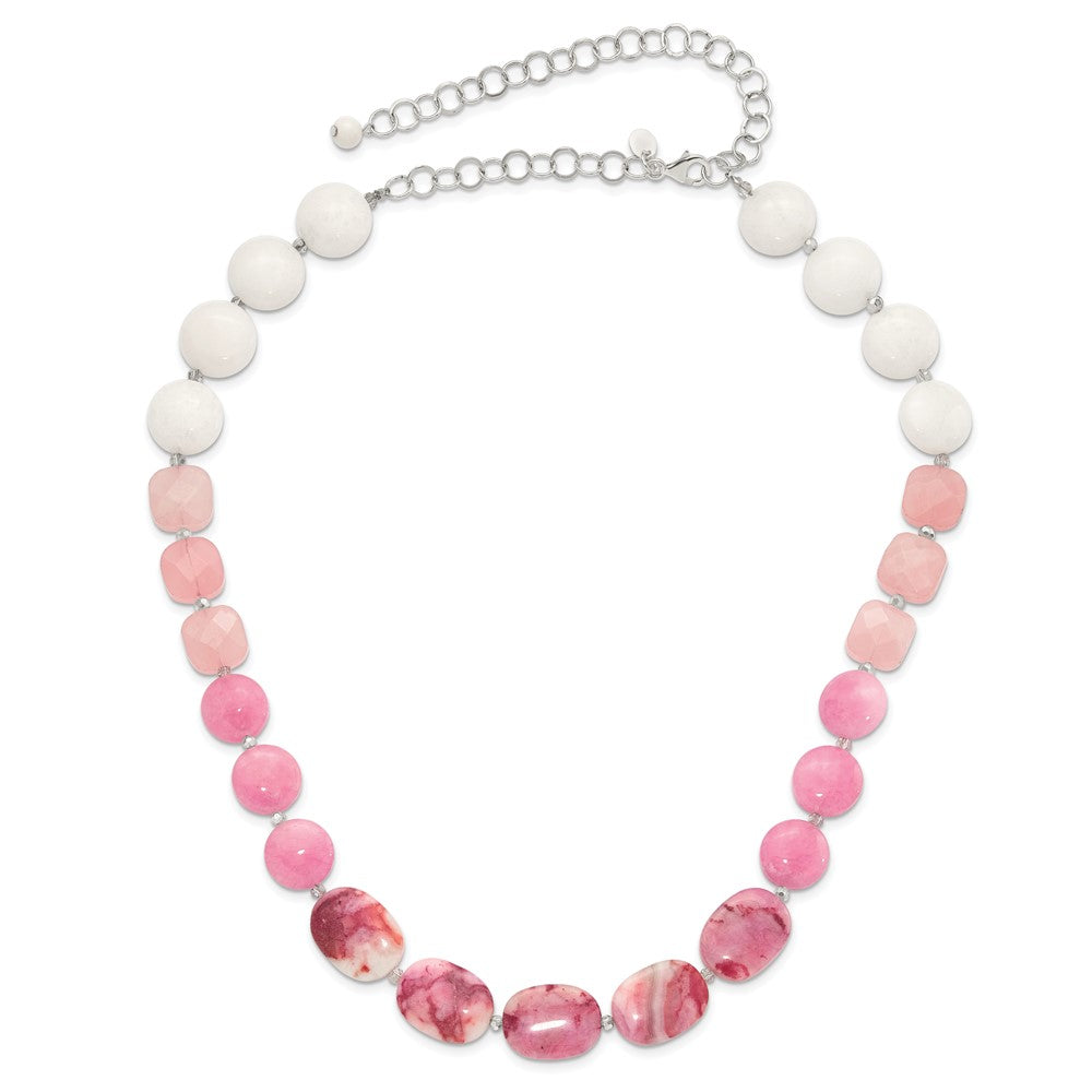 Sterling Silver Pink Agate, Pink/Jade/Rose Quartz/Crystal Necklace QH5670-24.25