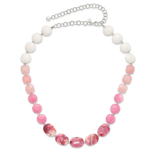 Sterling Silver Pink Agate, Pink/Jade/Rose Quartz/Crystal Necklace QH5670-24.25
