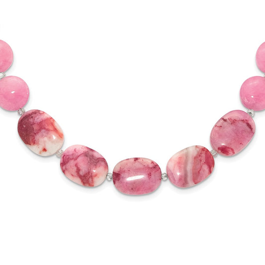 Sterling Silver Pink Agate, Pink/Jade/Rose Quartz/Crystal Necklace QH5670-24.25