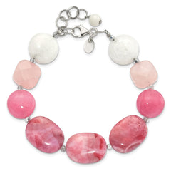Sterling Silver Pink Agate, Pink/Jade/Rose Quartz/Crystal Bracelet QH5670-8.5