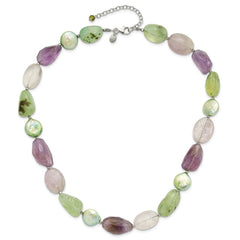 Sterling Silver Amethyst, Green Pearl and Prehnite 2in ext Necklace QH5675-18