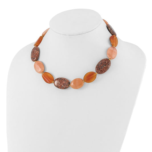 Sterling Silver Gold-plated Aventurine/Carnelian/Jasper Necklace QH5681-17.5
