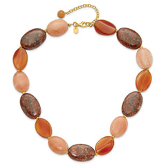 Sterling Silver Gold-plated Aventurine/Carnelian/Jasper Necklace QH5681-17.5