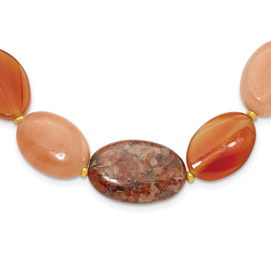 Sterling Silver Gold-plated Aventurine/Carnelian/Jasper Necklace QH5681-17.5