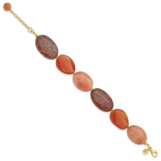 Sterling Silver Gold-plated Aventurine/Carnelian/Jasper 1in ext Bracelet QH5681-7.5