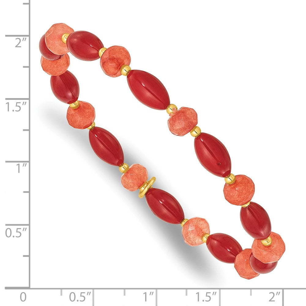 Sterling Silver Gold-plated Coral and Jade Beaded Stretch Bracelet QH5685