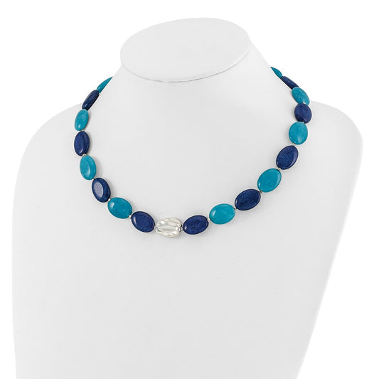 Sterling Silver Hematite, Jade, Lapis, Quartz w/2in ext Necklace QH5688-18.75