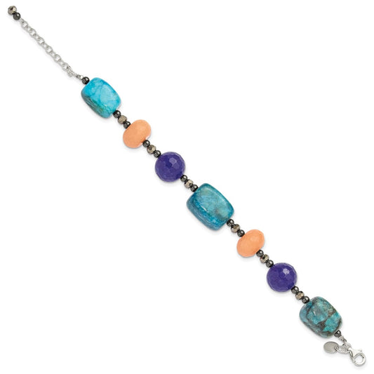 Sterling Silver Hematite,Agate,Jasper,Quartz,Crystal 1in ext Bracelet QH5693-7.5