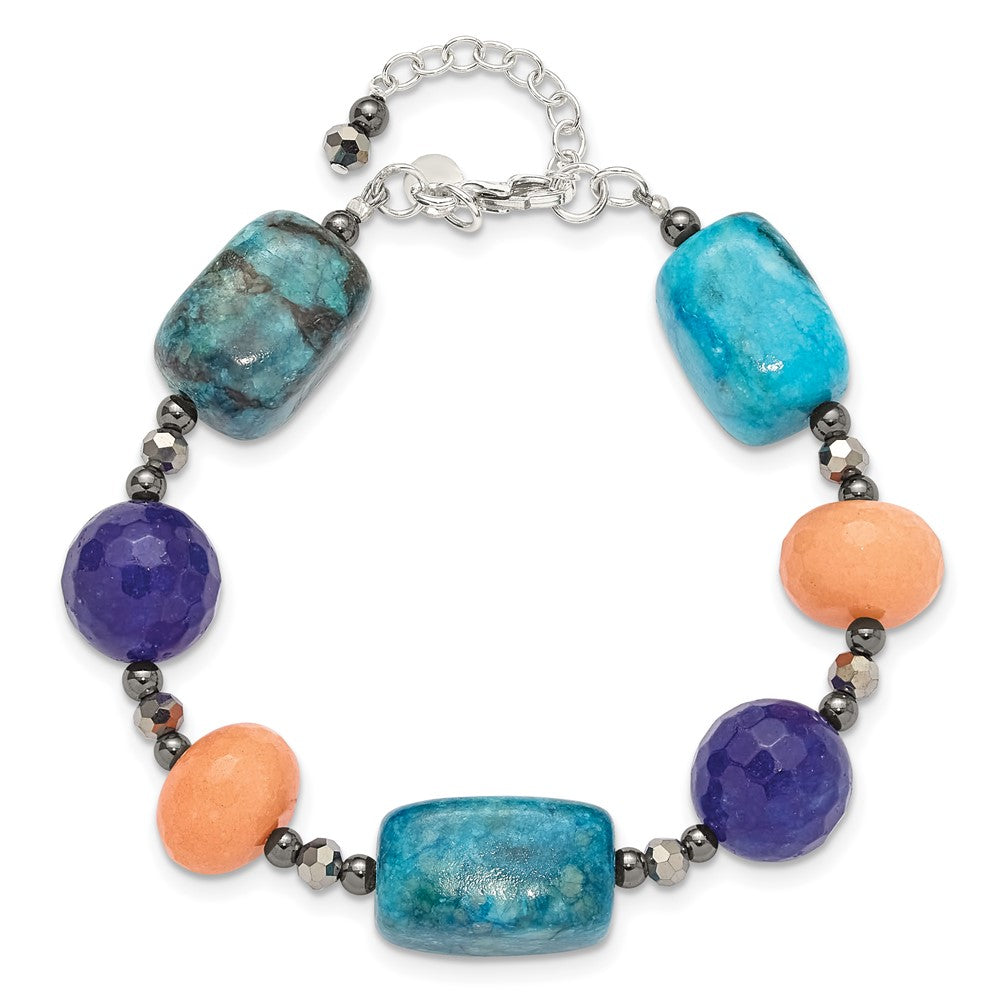 Sterling Silver Hematite,Agate,Jasper,Quartz,Crystal 1in ext Bracelet QH5693-7.5