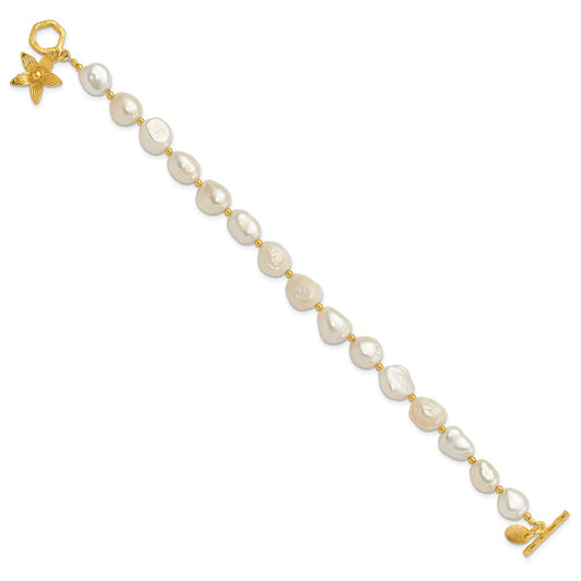 Sterling Silver Gold-plated FWC Pearl Flower 7.5in Toggle Bracelet QH5701-7.5