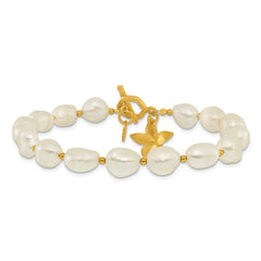 Sterling Silver Gold-plated FWC Pearl Flower 7.5in Toggle Bracelet QH5701-7.5