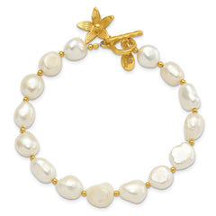 Sterling Silver Gold-plated FWC Pearl Flower 7.5in Toggle Bracelet QH5701-7.5