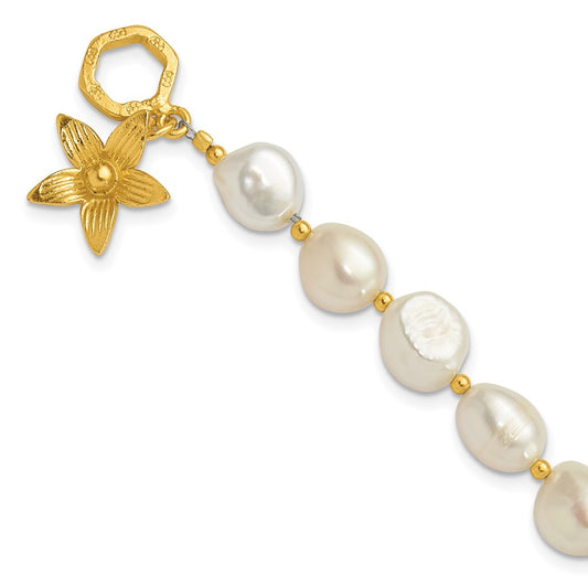 Sterling Silver Gold-plated FWC Pearl Flower 7.5in Toggle Bracelet QH5701-7.5