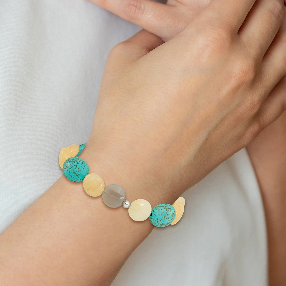 Sterling Silver Jade, Recon Magnesite and Sardonyx Stretch Bracelet QH5704