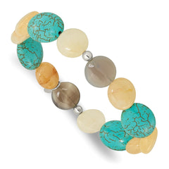 Sterling Silver Jade, Recon Magnesite and Sardonyx Stretch Bracelet QH5704
