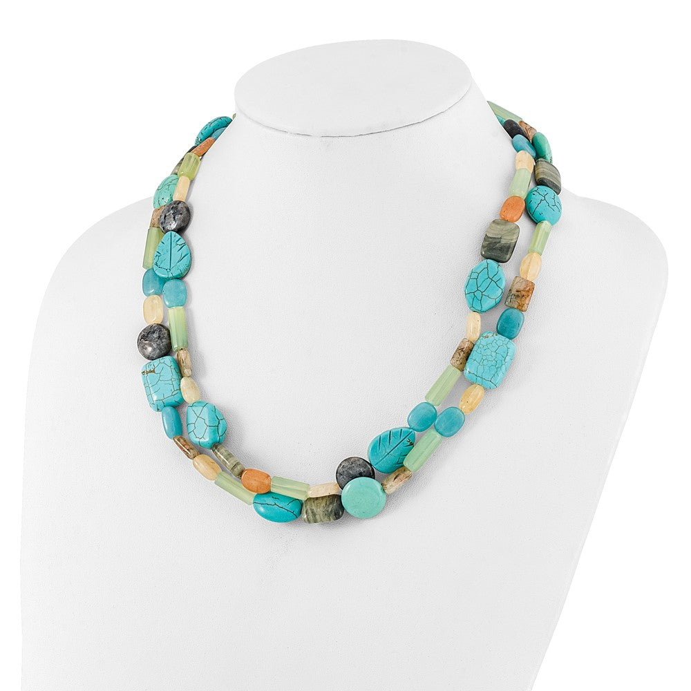 Sterling Silver Multi Stone 2-Strand 20.5in w/2in ext Necklace QH5705-20.5