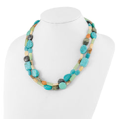 Sterling Silver Multi Stone 2-Strand 20.5in w/2in ext Necklace QH5705-20.5
