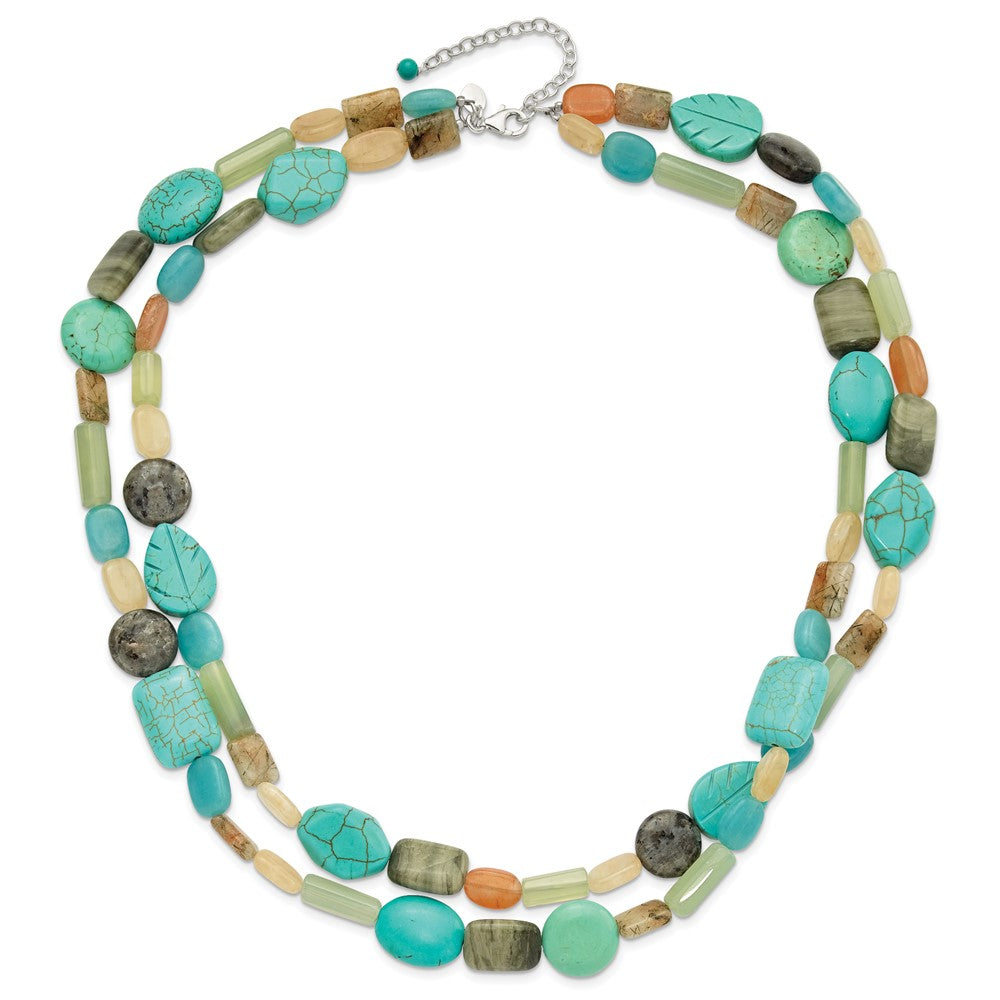 Sterling Silver Multi Stone 2-Strand 20.5in w/2in ext Necklace QH5705-20.5