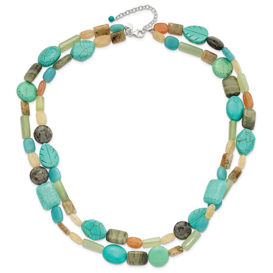 Sterling Silver Multi Stone 2-Strand 20.5in w/2in ext Necklace QH5705-20.5
