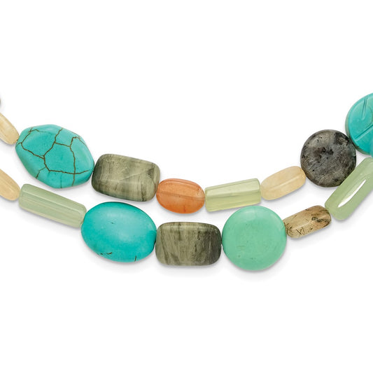 Sterling Silver Multi Stone 2-Strand 20.5in w/2in ext Necklace QH5705-20.5