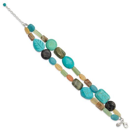 Sterling Silver Multi Stone 2-Strand 8in w/1in ext Bracelet QH5705-8