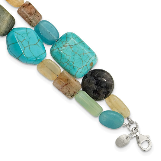 Sterling Silver Multi Stone 2-Strand 8in w/1in ext Bracelet QH5705-8