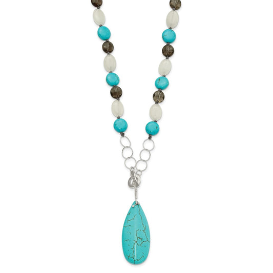 Sterling Silver Jade, Howlite, Recon Magnesite, Quartz Necklace QH5706-21.5