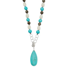 Sterling Silver Jade, Howlite, Recon Magnesite, Quartz Necklace QH5706-21.5