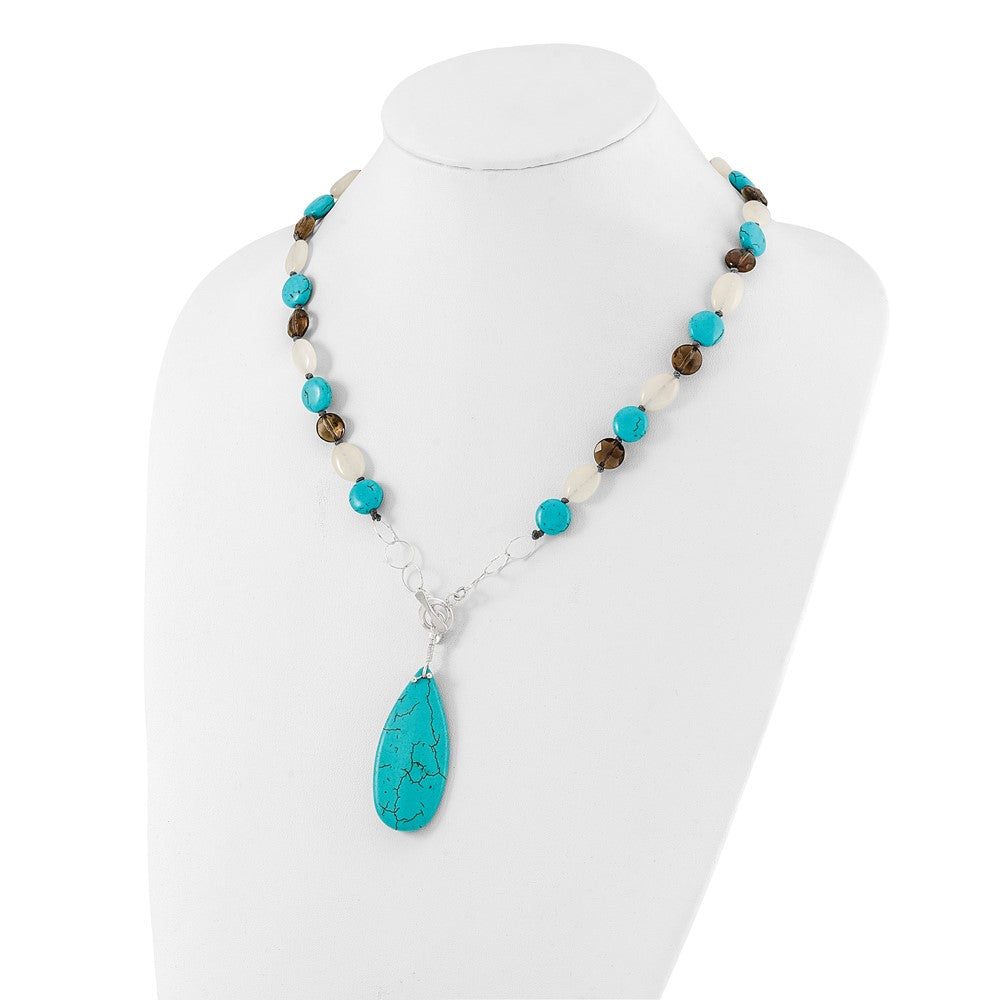 Sterling Silver Jade, Howlite, Recon Magnesite, Quartz Necklace QH5706-21.5