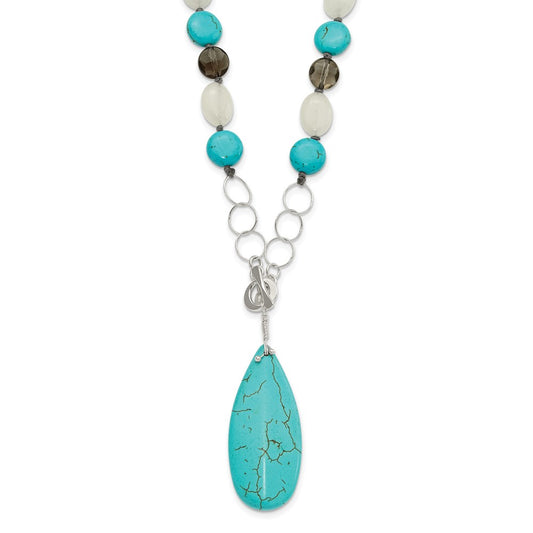 Sterling Silver Jade, Howlite, Recon Magnesite, Quartz Necklace QH5706-21.5