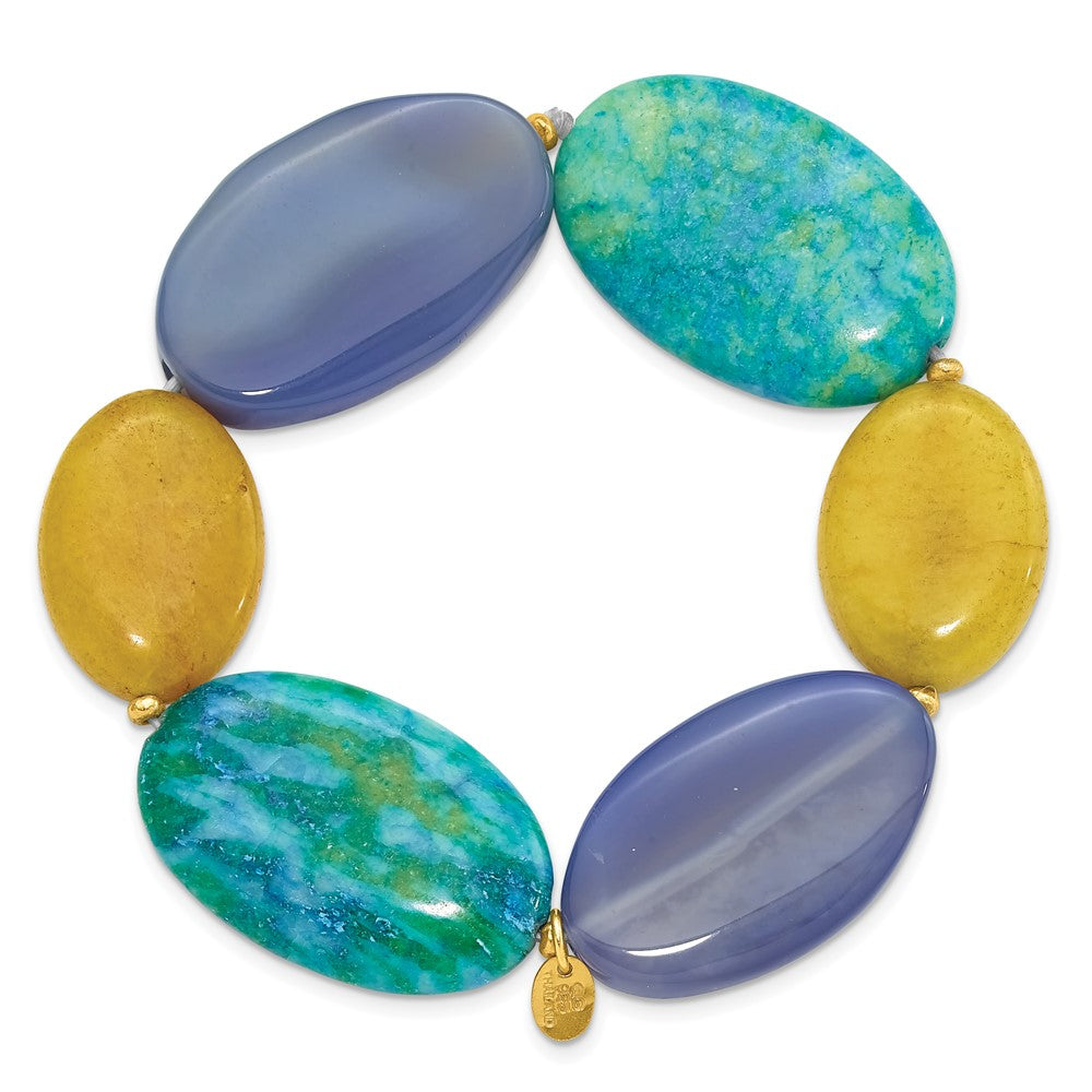 Sterling Silver Gold-plated Agate/Jade/Recon Serpentine Bracelet QH5708