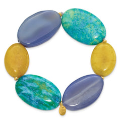 Sterling Silver Gold-plated Agate/Jade/Recon Serpentine Bracelet QH5708
