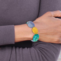 Sterling Silver Gold-plated Agate/Jade/Recon Serpentine Bracelet QH5708