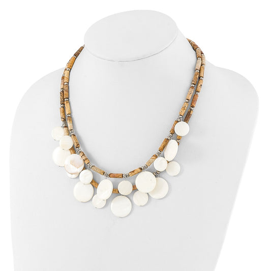Sterling Silver Jasper, MOP, Crystal w/2in ext Necklace QH5712-18.5