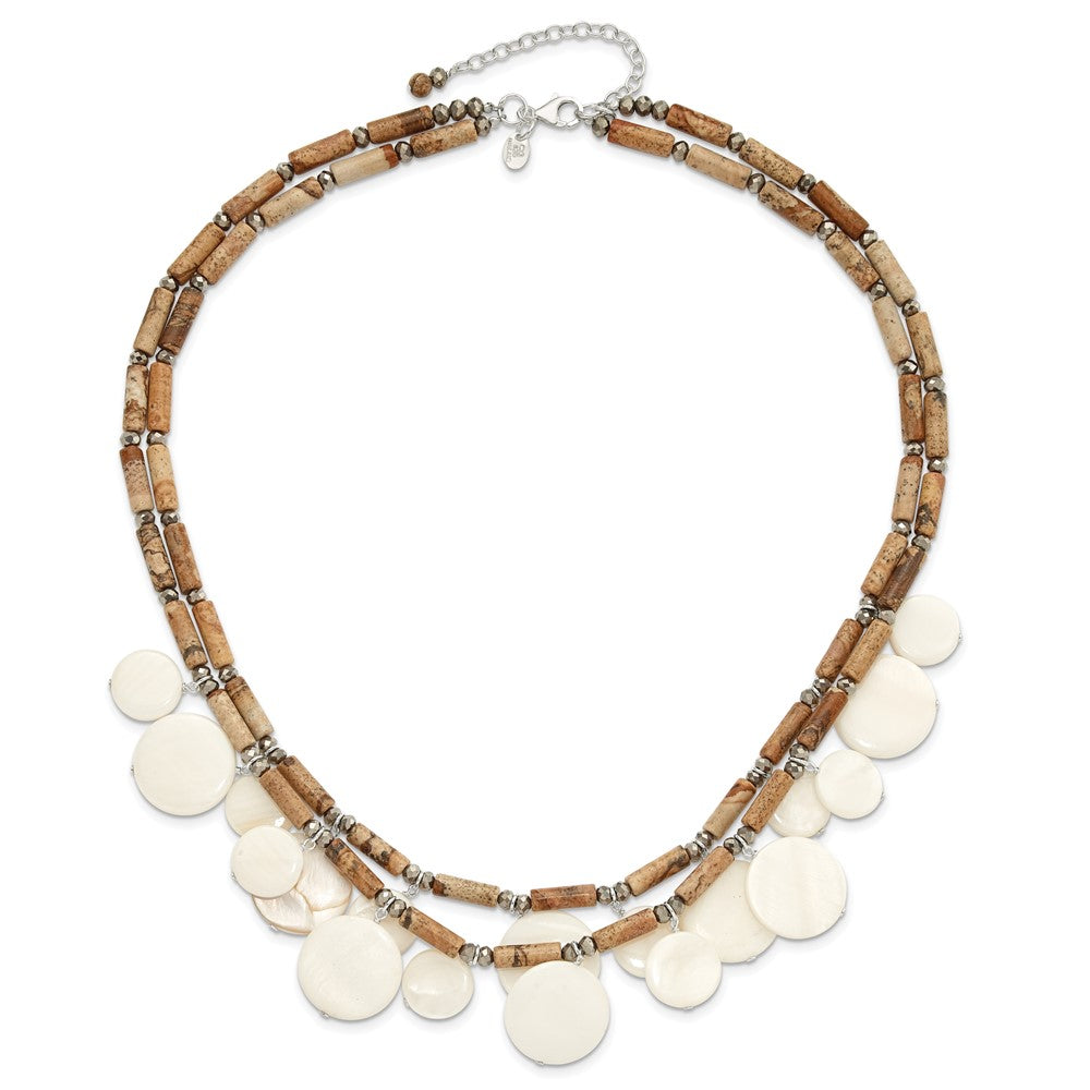 Sterling Silver Jasper, MOP, Crystal w/2in ext Necklace QH5712-18.5