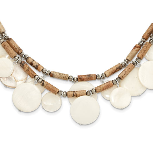 Sterling Silver Jasper, MOP, Crystal w/2in ext Necklace QH5712-18.5