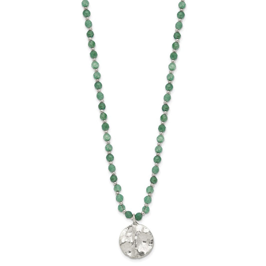 Sterling Silver Aventurine Beaded 18.5in w/1.75in ext Necklace QH5716-18.5